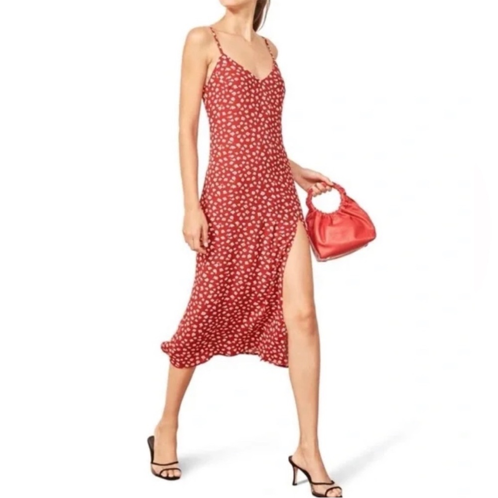 Reformation Red Floral Slip Maxi Dress
